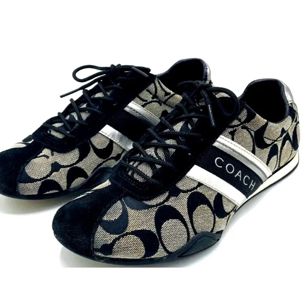 COACH Women's Jayme Signature Black and Silver Canvas Athletic Shoes USA Size 7M
